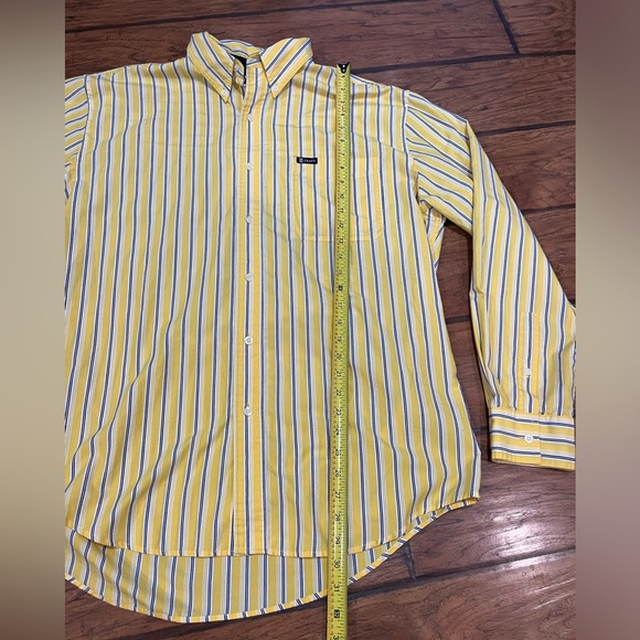 Chaps Easy Care men’s yellow striped button down long sleeve shirt chest pocket - Picture 5 of 12